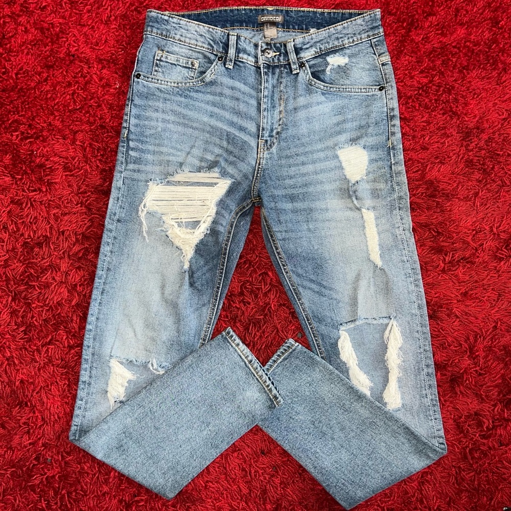 Distressed Slim Fit Blue Jeans